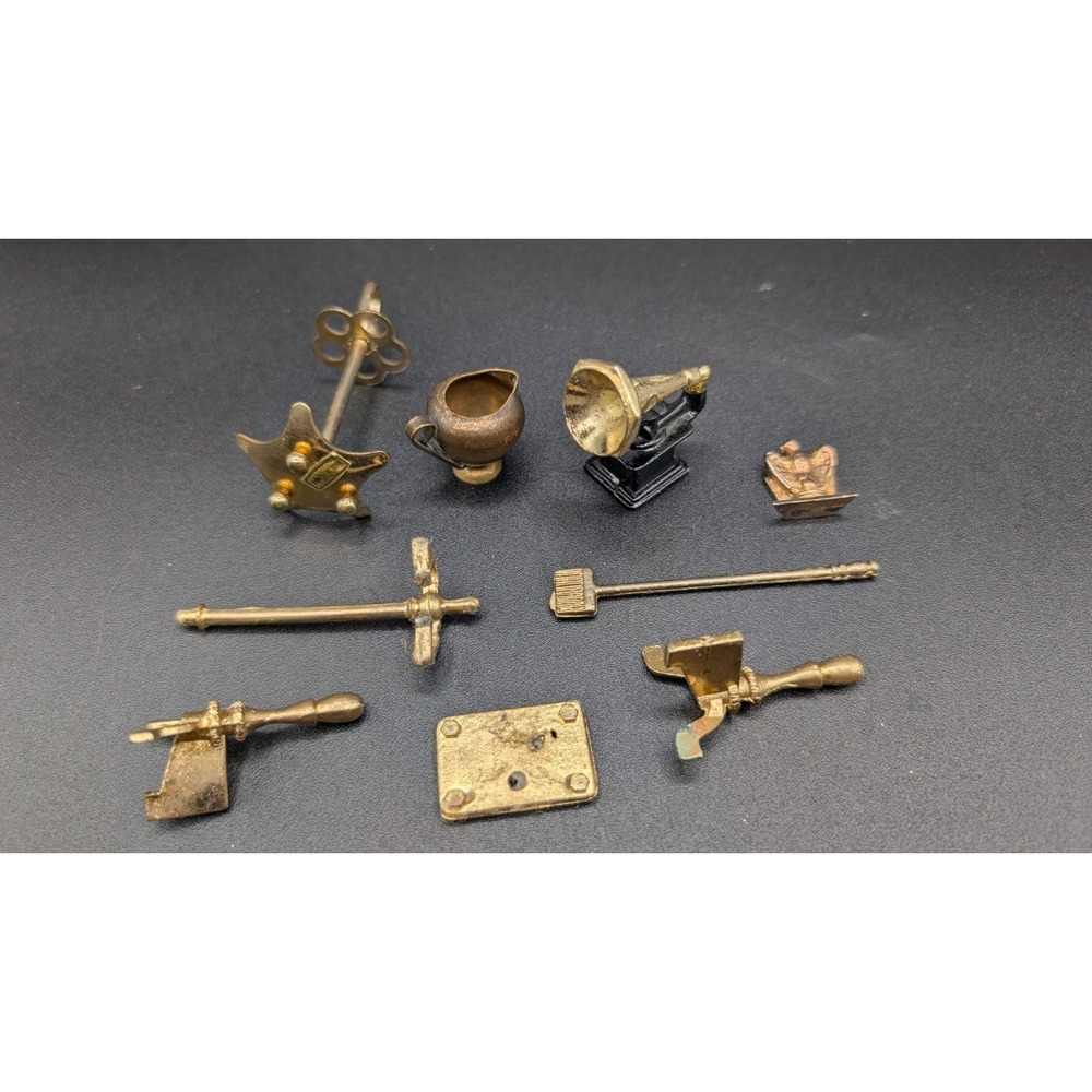 Vintage Lot of Brass Metal Painted cast Doll House Accessories 8 Pieces